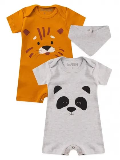 Kit Macacão Bebê Menino Verão Romper, Banho de Sol em Algodão com Estampa Panda Mescla