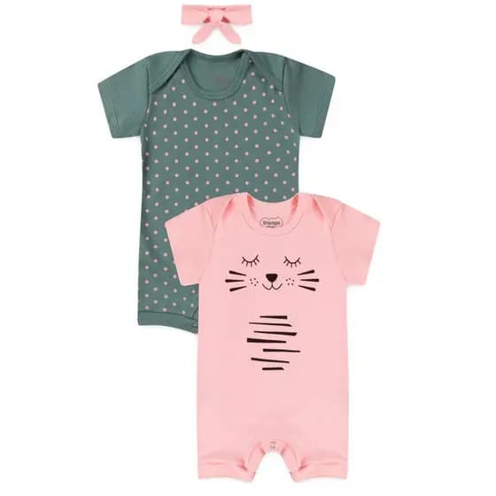 Kit Roupa Bebê Menina Rompers Macacão Banho De Sol Poá