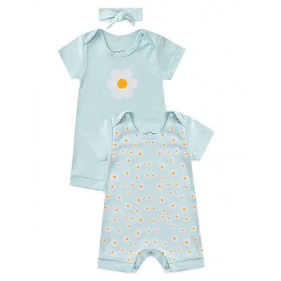 Kit Roupa Bebê Menina Rompers / Macacão Banho de Sol com Estampa Margaridas