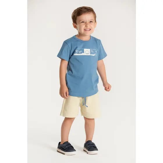 Conjunto Infantil Roupa Verão Menino Camiseta e Bermuda Leve e Confortável Praia