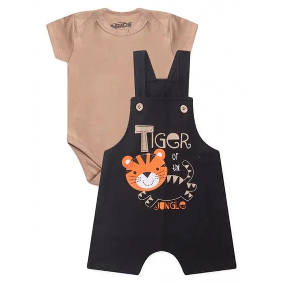 Conjunto Jardineira Bebê Menino Suedine Tiger
