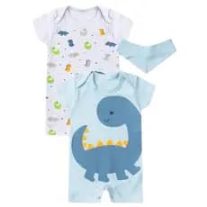 Kit Macacão Bebê Menino Suedine Dino Verão Moda Praia Roupas De Menino