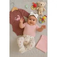 Kit Body Bebê Menina Suedine Dinossaurinho