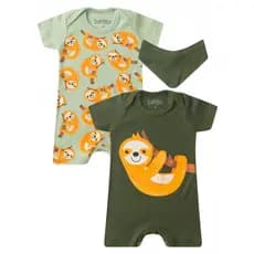 Kit Macacão Bebê Menino Verão Romper, Banho de Sol em Algodão com Estampa Bicho-preguiça