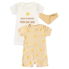 Kit Macacão Bebê Unissex Verão Romper, Banho de Sol em Algodão com Estampa Raio de Sol