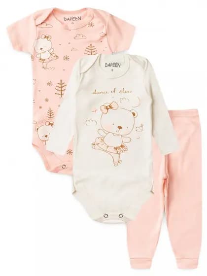 Kit Body/Mijão/Calça/Pagão Bebê Menina Algodão Ursa Bailarina