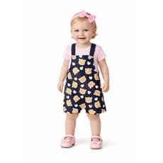 Conjunto Jardineira Bebê Menina Suedine Ursinhos Blush