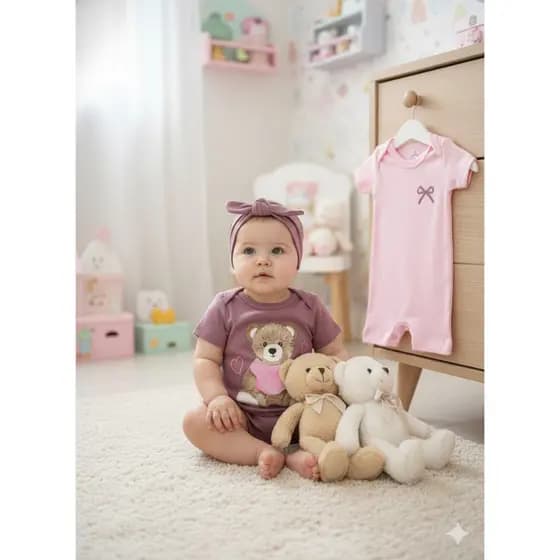 Kit Macacão Bebê Menina Suedine Lacinhos Pink