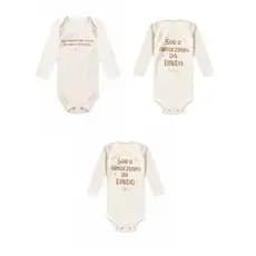 KIT BODY 3 PEÇAS BEBÊ UNISSEX SUEDINE FRASES HISTÓRIA DINDO E DINDA