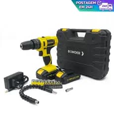 Parafusadeira Furadeira 21V 2 bateria elétrica portátil com maleta bivolt