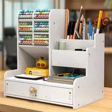 Organizador De Mesa Mdf Escritório Moderno Com Gaveta Nicho Canetas