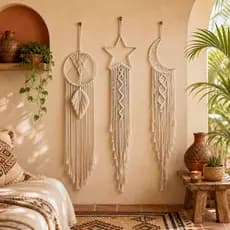 Decoração de Parede Macramê Lua Boho 🌿 Artesanal Estilo Boêmio para Quarto e Sala