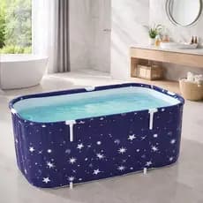 🧼Banheira Ofurô Dobrável Portátil Retangular PVC Com Encosto pequeno padrão de estrela 100x60x50cm