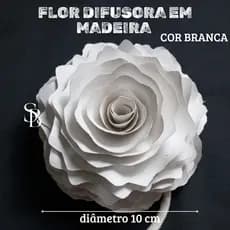 Flor em madeira com cordão difusor de aromas tamanho médio 10cm BRANCA