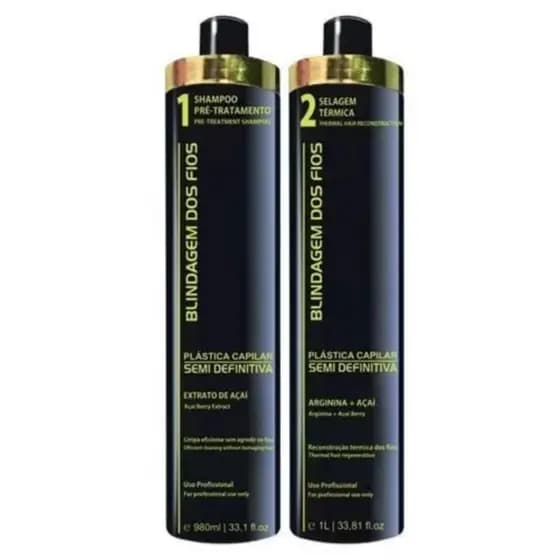 Shampoo e progressiva blindagem plástica dos fios 2x1000ml