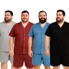 Pijama Masculino Adulto Plus Size Botão Tamanho Grande G1 G2 G3 Manga Curta
