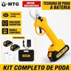 Tesoura Elétrica De Poda Sem Fio Profissional Kit Completo  2 Baterias Recarregáveis Corte Preciso para Jardim