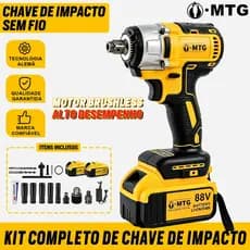 Chave de Impacto Profissional 88V Torque 450Nm Kit com 2 Baterias 2.0Ah Li-Ion Motor de Cobre Puro 3250 RPM