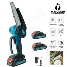 Motosserra Elétrica 48V Bivolt Sem Fio Kit Completo c/ 2 Baterias para Jardim e Podas Profissionais