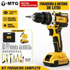 Parafusadeira e Furadeira de Impacto 48V Profissional - Kit Completo c/ 2 Baterias 128 Acessórios LED e Maleta