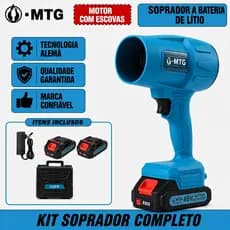 Soprador de Folhas Turbo Brushless 48V Portátil - Kit 2 Baterias Recarregáveis Alta Potência