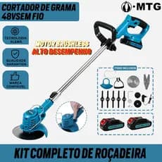 MTG Aparador de Grama Elétrico Sem Escova 48V Haste Extensível Com 2 Baterias, Carregador e Kit Completo de Acessórios