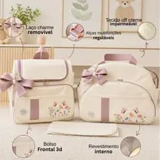 Kit Bolsa Maternidade Grande + Mochila de bebe + Trocador Impermeável Menina Enxoval Bibolinha Baby