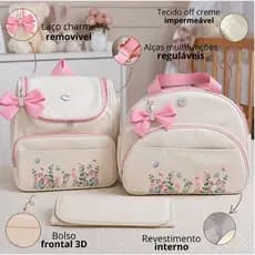 Bolsa Maternidade Grande Menina + Mochila de bebe + Trocador Impermeável Floral Enxoval Bibolinha