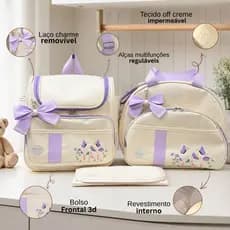 Kit Bolsa Maternidade Grande + Mochila de bebe + Trocador Impermeável Menina Flores Enxoval Luxo