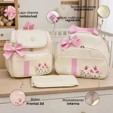 Bolsa Maternidade Grande  Mochila de bebe  Trocador Impermeável Menina Flores Enxoval Bibolinha Baby