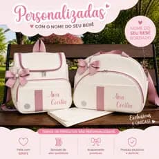 Kit Bolsa Maternidade Personalizada 3 Peças Bolsa Grande e Mochila de Bebe e Trocador Impermeável