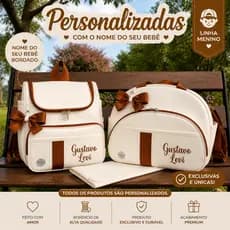 Kit Bolsa Maternidade Personalizada 3 Peças Bolsa Grande e Mochila de Bebe e Trocador Impermeável