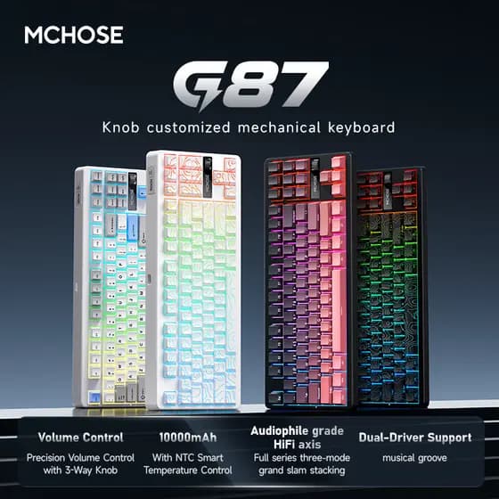 Mchose g87 teclado mecânico personalizado, estrutura de junta, sem fio, botão tri-modo, 10000mah, troca quente, rgb