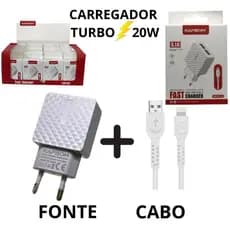 Kit Carregador de Iphone Original Turbo Fonte 20W 5.1 + Cabo de iPhone Lightining Carregamneto rapido Completo Kapbom