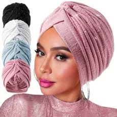 Turbante com Strass • Touca de Cabelo Plissada e Firmemente Amarrada • Lenço de Cabeça de Luxo L3IG-&*-
