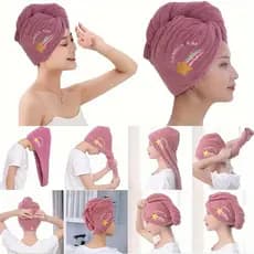 Toalha de Cabelo Bordada Arco-Íris com Botão, Touca Macia para Secar o Cabelo, Toalha de Cabelo de Cor Sólida e Bonita p