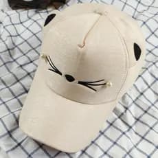 Boné de Beisebol com Orelhas de Gato para Mulheres e Meninas, Chapéu de Algodão com Pérolas para Crianças, Ajustável, pa