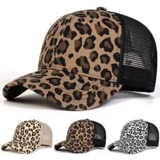 Boné de beisebol feminino com estampa de leopardo, ajustável, casual e estiloso, adequado para viagens, praia e festas n