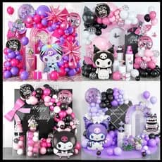 Sanrio Kuromi Pacote de decoração de aniversário Conjunto de decoração de cena de festa de um ano para crianças KT Corre