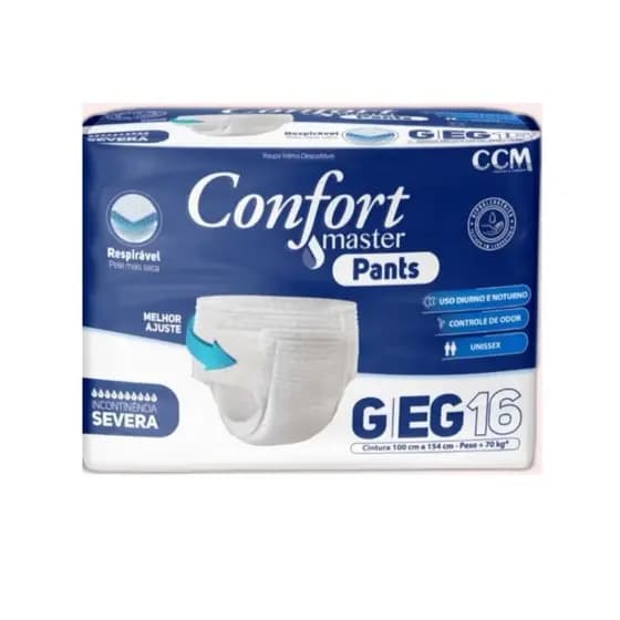 Fralda calcinha/cueca pants Descartavel Geriatrica Adulto Confort Master Pants Incontinência Severa G/EG 16 Unidades