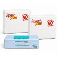 kit 100 Fraldas Geriátrica Hyperfral pacotão economico + Caixa de Lenço Mary Gold