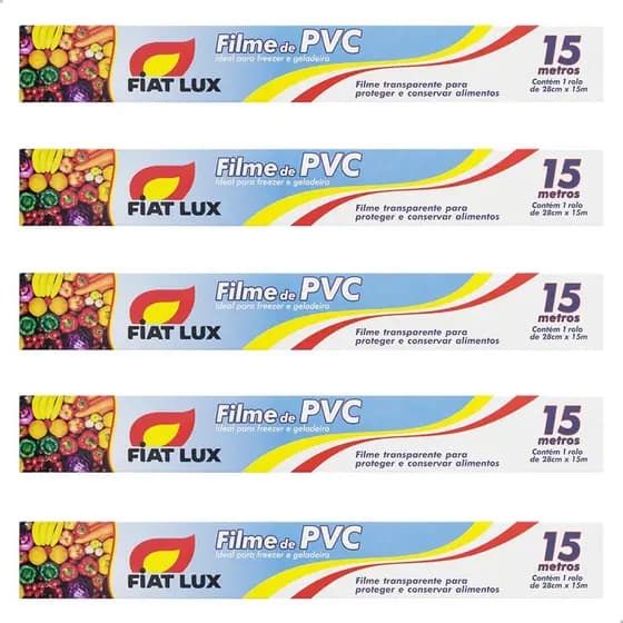 Kit com 5 Rolos de Plástico Filme PVC Resistente para Alimentos e Culinária 28cmx15m