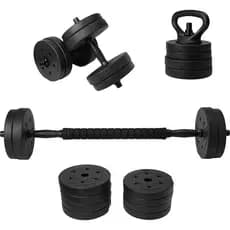 Kit Anilhas Barras de Halteres e Kettlebell Ajustáveis - até 15kg - Treino completo em sua casa