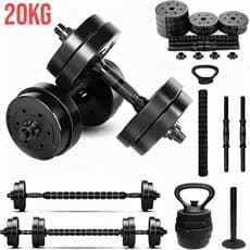 Kit Halteres Anilhas Barras e Kettlebell Ajustável BLACK - até 20kg  Treino completo em casa