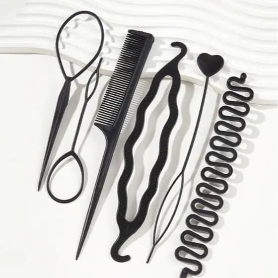 Conjunto de ferramentas de cabelo/trança de cabelo, cabeça esférica, botões de flores, pente de cabelo, trança de cabelo