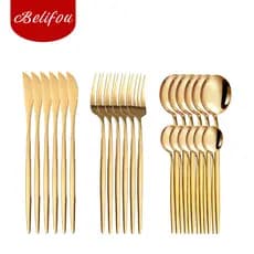 Belifou Kit 24 Jogo De Talheres Inoxidável Suprimentos Cozinha Talheres Dourados Talheres