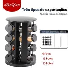 Belifou Porta Tempero Giratorio Com 9/12/16 Potes Vidro Suporte Para Especiarias Giratório 360 Graus