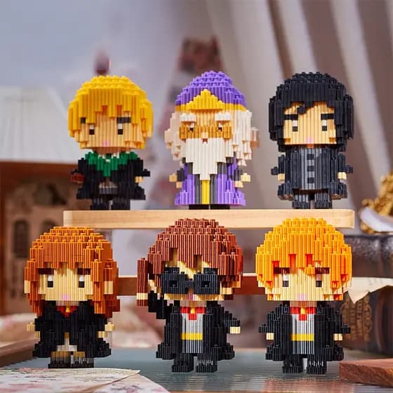 Brinquedo de montar blocos 3D do mago de Hogwarts em estilo cartoon, miniatura para decoração, presente de aniversário