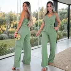 Macacão Feminino Alfaiataria Chique com Cinto Forrado Elegante Moda Premium
