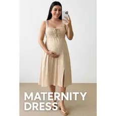 Vestido Feminina Gestante Midi Floral com Fendas e A  justes Nas Costas
